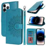 For iPhone 14 Pro Max Double Fold Printed Embossing Leather Phone Case(Blue)