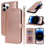 For iPhone 14 Pro Max Double Fold Printed Embossing Leather Phone Case(Rose Gold)