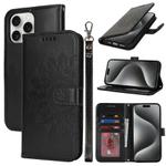 For iPhone 15 Pro Double Fold Printed Embossing Leather Phone Case(Black)