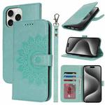 For iPhone 15 Pro Double Fold Printed Embossing Leather Phone Case(Mint Green)