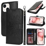 For iPhone 15 Plus Double Fold Printed Embossing Leather Phone Case(Black)
