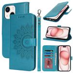 For iPhone 15 Plus Double Fold Printed Embossing Leather Phone Case(Blue)