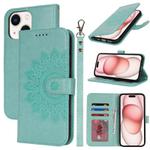 For iPhone 15 Plus Double Fold Printed Embossing Leather Phone Case(Mint Green)