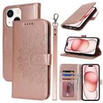 For iPhone 15 Plus Double Fold Printed Embossing Leather Phone Case(Rose Gold)