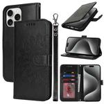 For iPhone 15 Pro Max Double Fold Printed Embossing Leather Phone Case(Black)