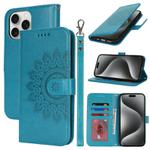 For iPhone 15 Pro Max Double Fold Printed Embossing Leather Phone Case(Blue)