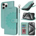 For iPhone 15 Pro Max Double Fold Printed Embossing Leather Phone Case(Mint Green)