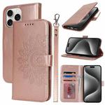 For iPhone 15 Pro Max Double Fold Printed Embossing Leather Phone Case(Rose Gold)