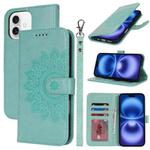 For iPhone 16 Double Fold Printed Embossing Leather Phone Case(Mint Green)