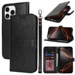 For iPhone 16 Pro Double Fold Printed Embossing Leather Phone Case(Black)