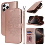 For iPhone 16 Pro Double Fold Printed Embossing Leather Phone Case(Rose Gold)