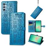For Samsung Galaxy A26 5G Cat and Dog Embossed Leather Phone Case(Blue)