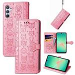 For Samsung Galaxy A26 5G Cat and Dog Embossed Leather Phone Case(Pink)