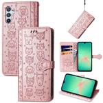 For Samsung Galaxy A26 5G Cat and Dog Embossed Leather Phone Case(Rose Gold)