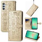For Samsung Galaxy A26 5G Cat and Dog Embossed Leather Phone Case(Gold)