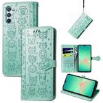 For Samsung Galaxy A26 5G Cat and Dog Embossed Leather Phone Case(Green)