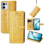 For OPPO Reno13 Pro Cat and Dog Embossed Leather Phone Case(Yellow)
