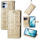 For OPPO Reno13 Pro Cat and Dog Embossed Leather Phone Case(Gold)