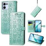 For OPPO Reno13 Pro Cat and Dog Embossed Leather Phone Case(Green)