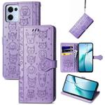 For OPPO Reno13 Pro Cat and Dog Embossed Leather Phone Case(Purple)