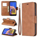 Retro Lambskin Texture Pure Color Horizontal Flip PU Leather Case for Galaxy J4 2018, with Holder & Card Slots & Wallet & Lanyard(Brown)