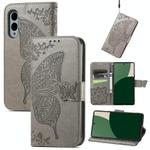 For Fujitsu Arrows We2 / F-52E Butterfly Love Flower Embossed Leather Phone Case(Gray)