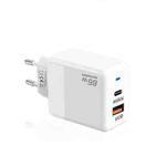 GaN PD 45W + QC3.0 USB Fully Compatible Protocol Charger for MacBook，EU Plug(White)