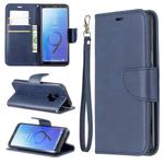 Retro Lambskin Texture Pure Color Horizontal Flip PU Leather Case for Galaxy S9, with Holder & Card Slots & Wallet & Lanyard(Blue)