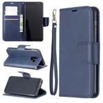 Retro Lambskin Texture Pure Color Horizontal Flip PU Leather Case for Galaxy A8 2018 & A530, with Holder & Card Slots & Wallet & Lanyard(Blue)