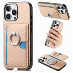 For iPhone 15 Pro Max Carbon Fiber Ring Side Insert Card Bag MagSafe Phone Case(Khaki)