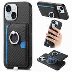 For iPhone 15 Plus Carbon Fiber Ring Side Insert Card Bag MagSafe Phone Case(Black)