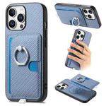 For iPhone 13 Pro Max Carbon Fiber Ring Side Insert Card Bag MagSafe Phone Case(Blue)