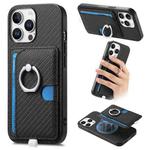 For iPhone 13 Pro Max Carbon Fiber Ring Side Insert Card Bag MagSafe Phone Case(Black)