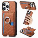For iPhone 13 Pro Max Carbon Fiber Ring Side Insert Card Bag MagSafe Phone Case(Brown)