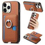 For iPhone 11 Pro Max Carbon Fiber Ring Side Insert Card Bag MagSafe Phone Case(Brown)