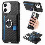 For iPhone 11 Carbon Fiber Ring Side Insert Card Bag MagSafe Phone Case(Black)