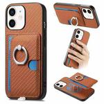 For iPhone 11 Carbon Fiber Ring Side Insert Card Bag MagSafe Phone Case(Brown)