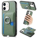 For iPhone 11 Carbon Fiber Ring Side Insert Card Bag MagSafe Phone Case(Green)