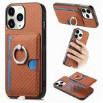 For iPhone 11 Pro Carbon Fiber Ring Side Insert Card Bag MagSafe Phone Case(Brown)