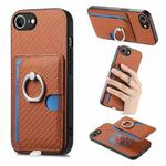 For iPhone 7 / 8 / SE 2022 Carbon Fiber Ring Side Insert Card Bag MagSafe Phone Case(Brown)