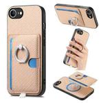 For iPhone 7 / 8 / SE 2022 Carbon Fiber Ring Side Insert Card Bag MagSafe Phone Case(Khaki)