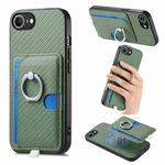 For iPhone 7 / 8 / SE 2022 Carbon Fiber Ring Side Insert Card Bag MagSafe Phone Case(Green)