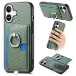 For iPhone 17 Carbon Fiber Ring Side Insert Card Bag MagSafe Phone Case(Green)