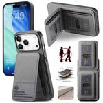 For iPhone 17 Pro Twill Fabric Leather Vertical Flip RFID Card Bag Phone Case(Gray)