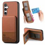 For Samsung Galaxy S24 FE 5G Twill Fabric Leather Vertical Flip RFID Card Bag Phone Case(Brown)