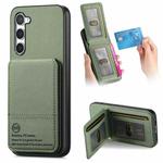 For Samsung Galaxy S21 5G Twill Fabric Leather Vertical Flip RFID Card Bag Phone Case(Green)