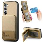 For Samsung Galaxy S21 5G Twill Fabric Leather Vertical Flip RFID Card Bag Phone Case(Khaki)