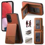 For Samsung Galaxy A13 5G / A04s Twill Fabric Leather Vertical Flip RFID Card Bag Phone Case(Brown)