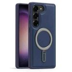 For Samsung Galaxy S23 5G Silver Shield MagSafe Holder Shockproof Phone Case(Blue)