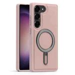 For Samsung Galaxy S23+ 5G Silver Shield MagSafe Holder Shockproof Phone Case(Pink)